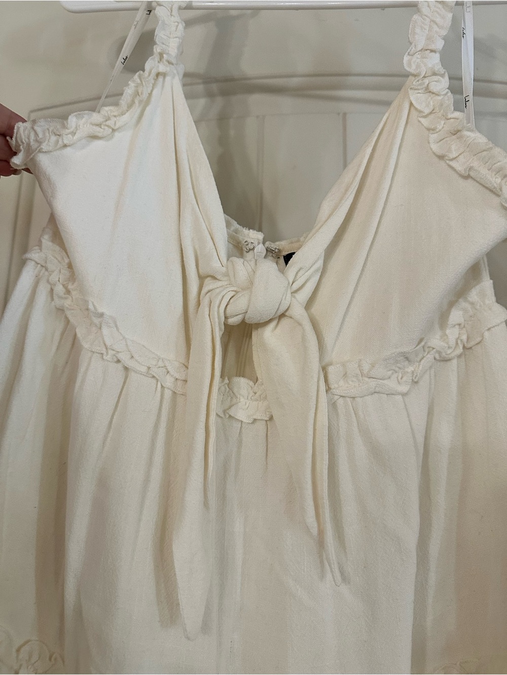 Lulu's Cream Ruffled Tie-Front Mini Dress - Picture 2 of 5